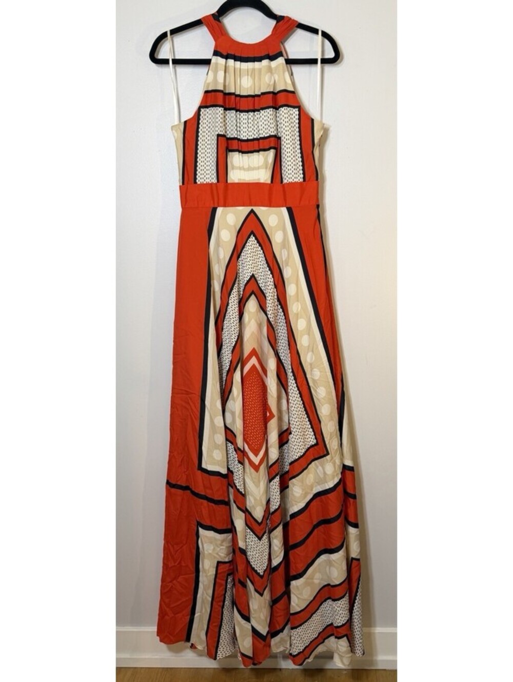 Eliza J Crepe De Chine Haltered Fit & Flare Colorful Flowy Scarf Maxi Dress 8